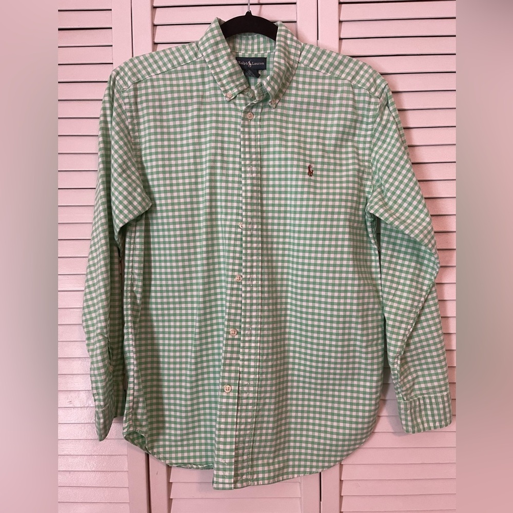Ralph Lauren button down Oxford long sleeve checkered shirt size 14-16